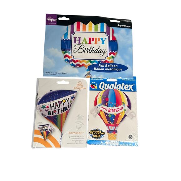 Premium Happy Birthday Balloon Set – 3 Pc Bundle Anagram/Qualatex Foil Balloons - Picture 6 of 8